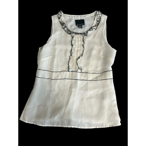 Cynthia Rowley Side-zip Ruffle Blouse Medium Whimsical Fairy Tuxedo Old Money - Picture 1 of 9